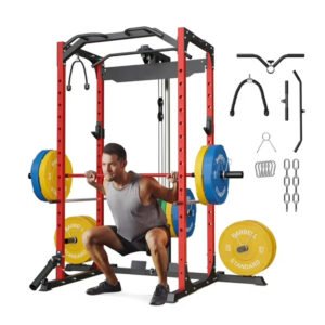 Power Rack Cage with LAT Pulldown System,1200LBS Capacity Steel Workout Rack